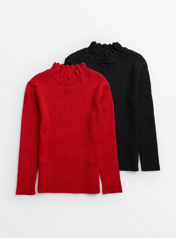 Black & Red Sparkle Frill Neck Tops 2 Pack 5 years